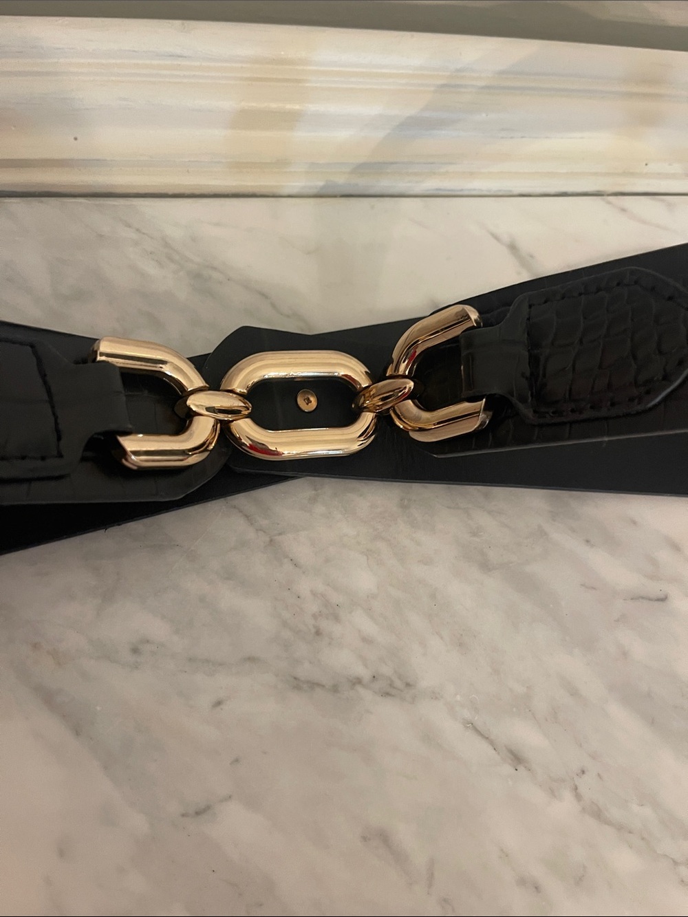 Black Croc-Embossed Leather Belt for Men
